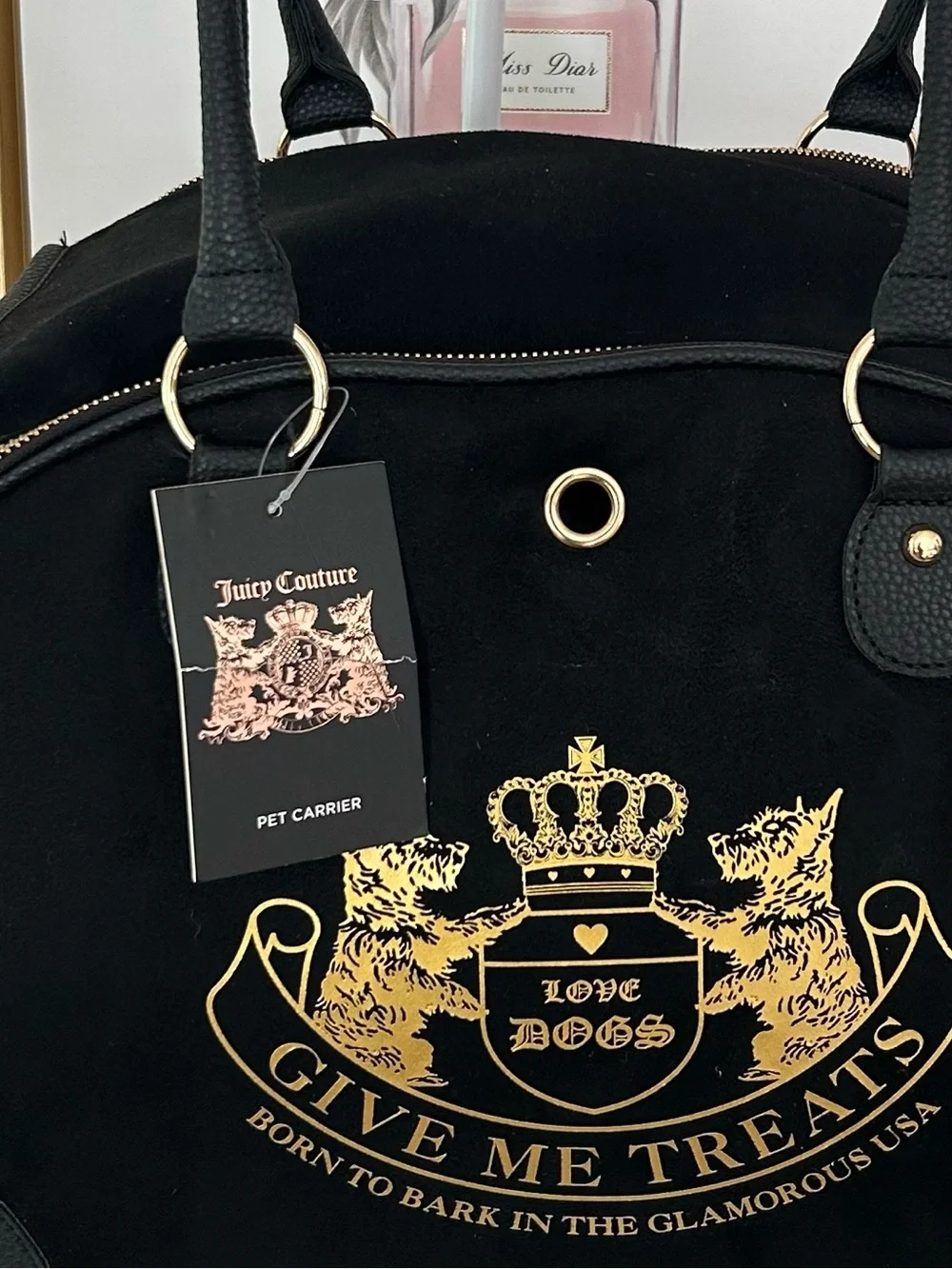 Juicy Couture Black Gold Dog Cat Pet Carrier Tote Bag Duffle NWT